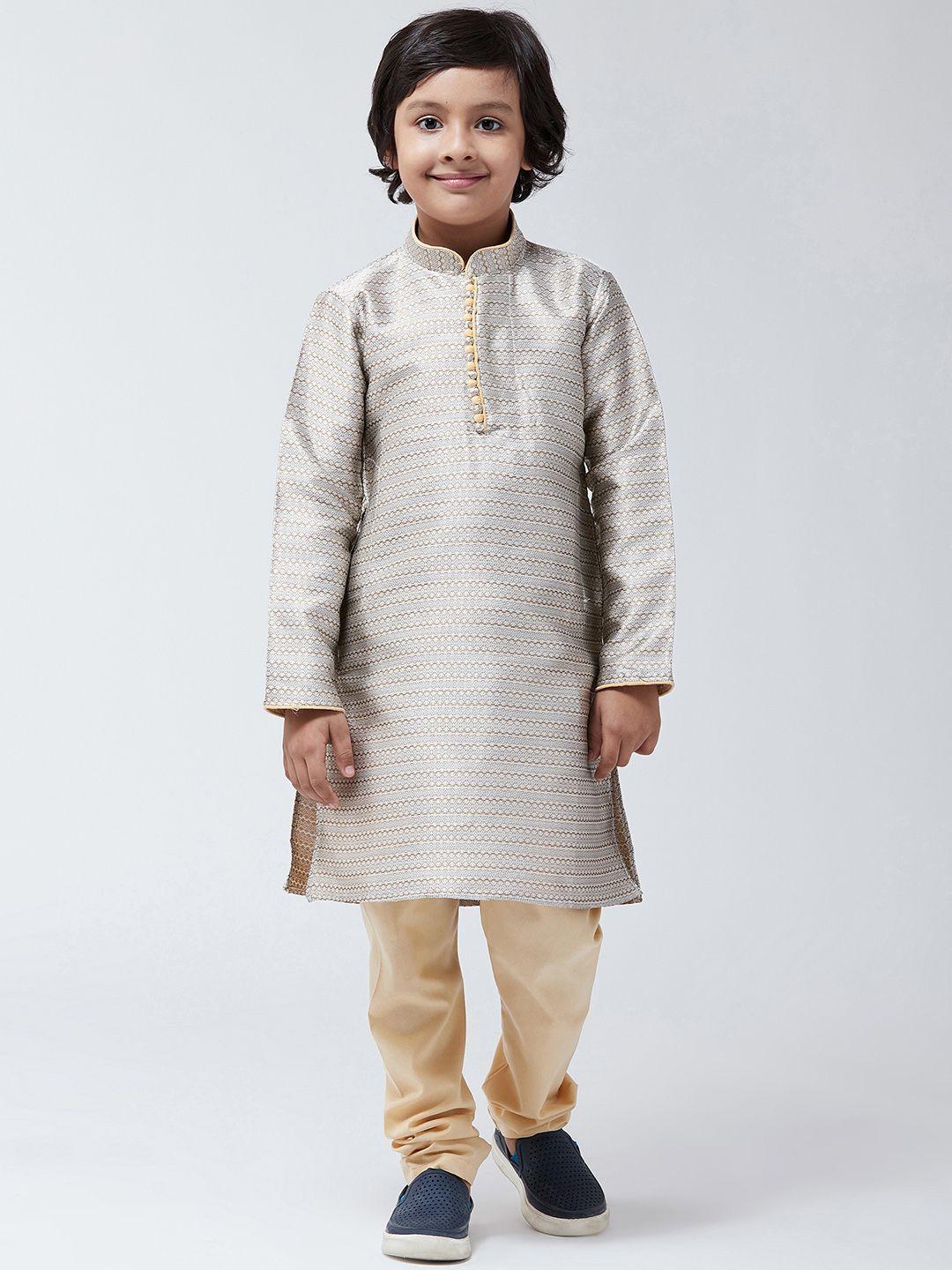 sojanya boys copper-toned & beige printed kurta with churidar