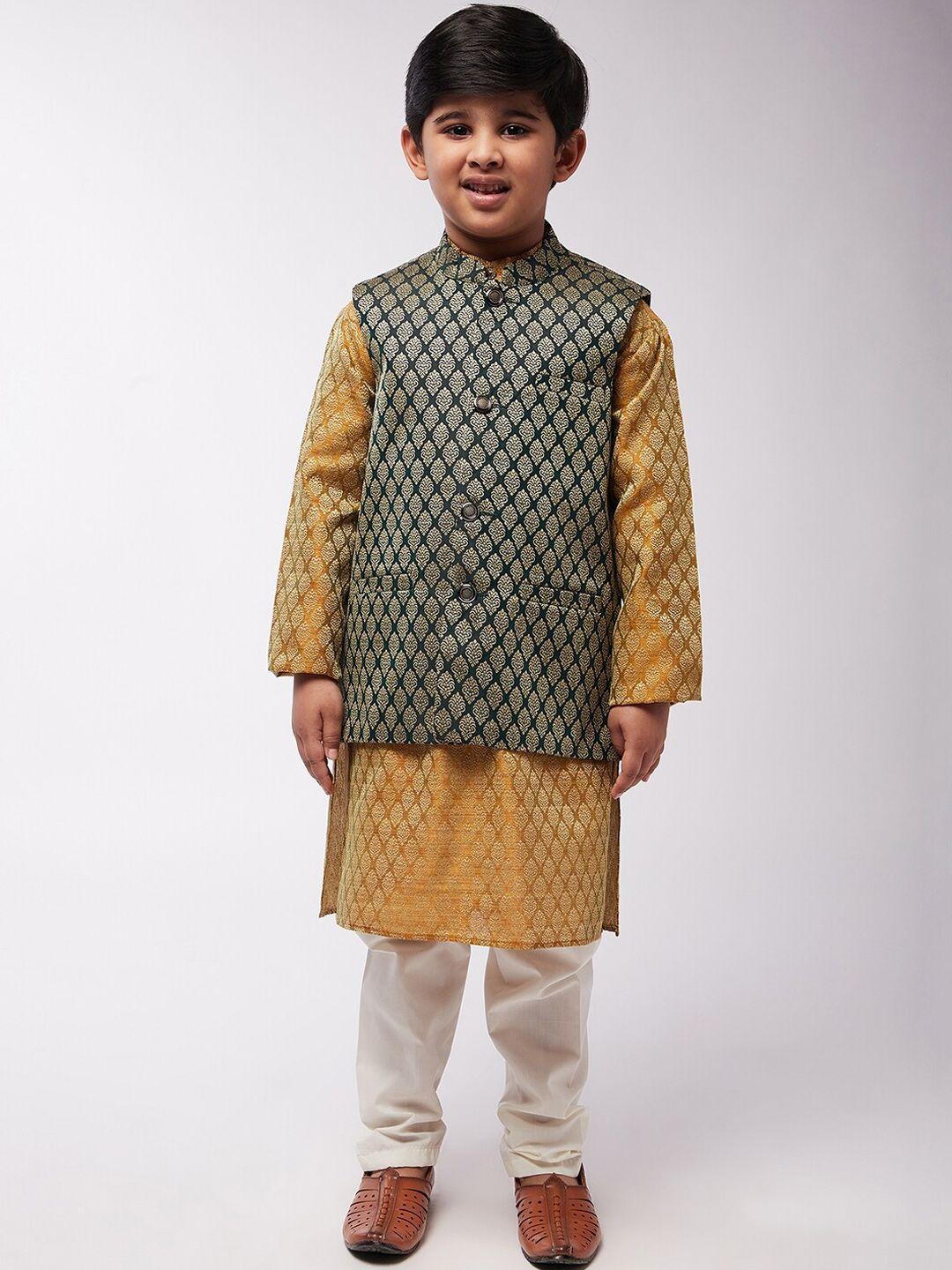 sojanya boys mustard yellow ethnic motifs printed kurta with churidar