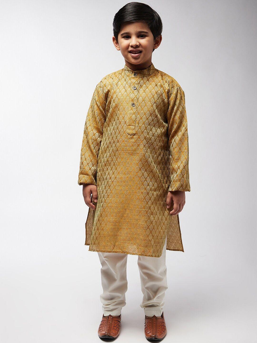 sojanya boys mustard yellow ethnic motifs printed kurta with pyjamas