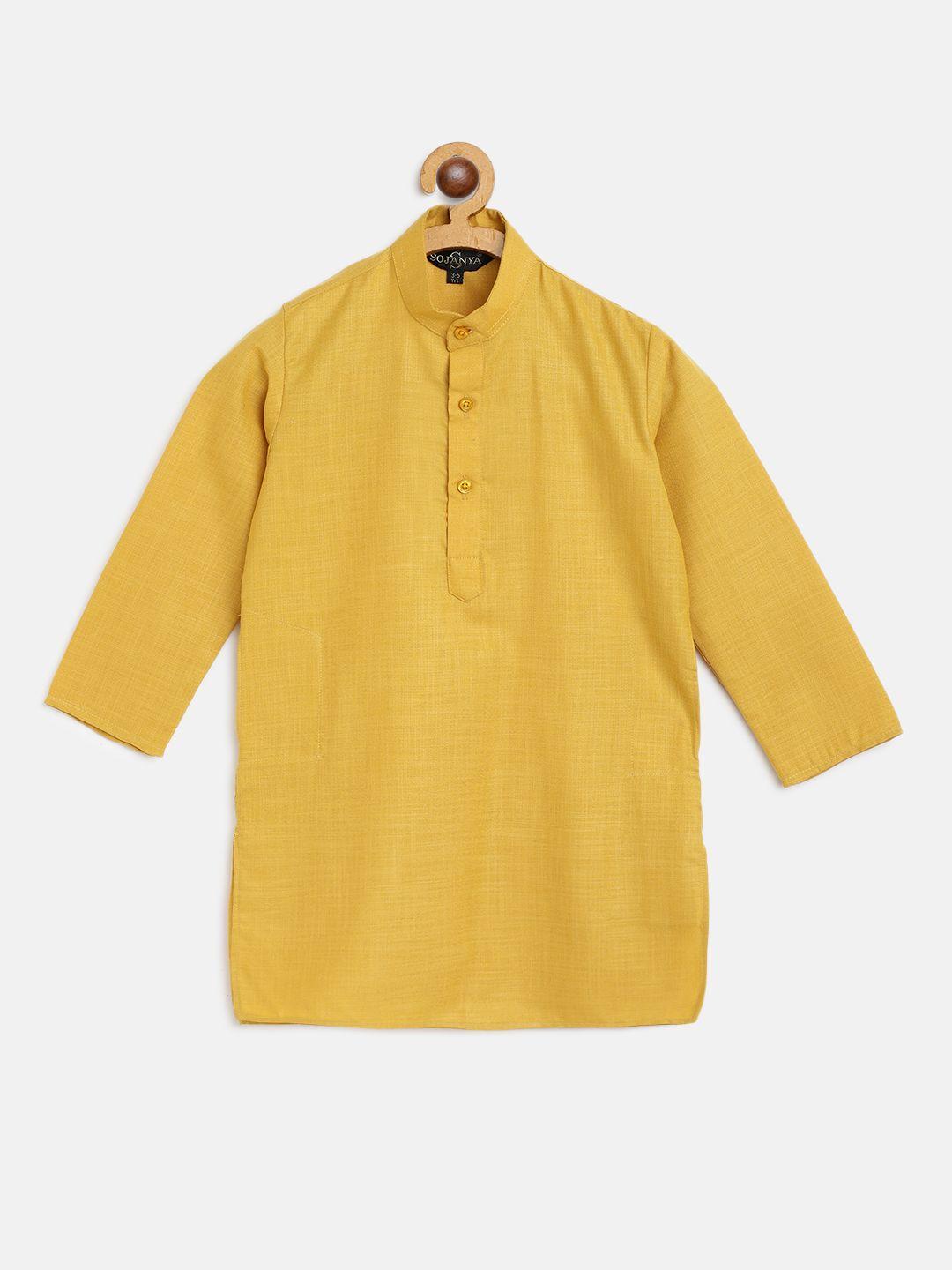 sojanya boys mustard yellow solid mandarin collar straight kurta
