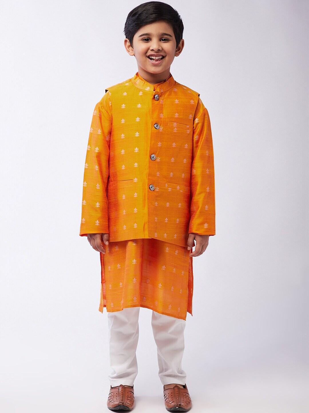 sojanya boys orange ethnic motifs printed kurta with pyjamas