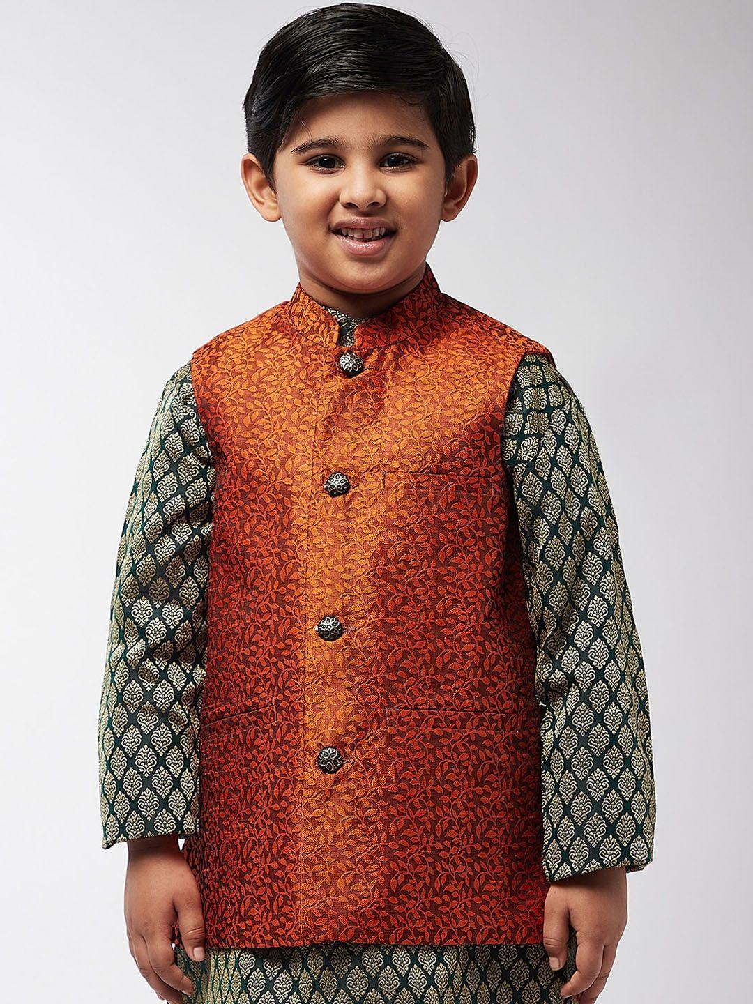 sojanya boys orange woven design nehru jacket