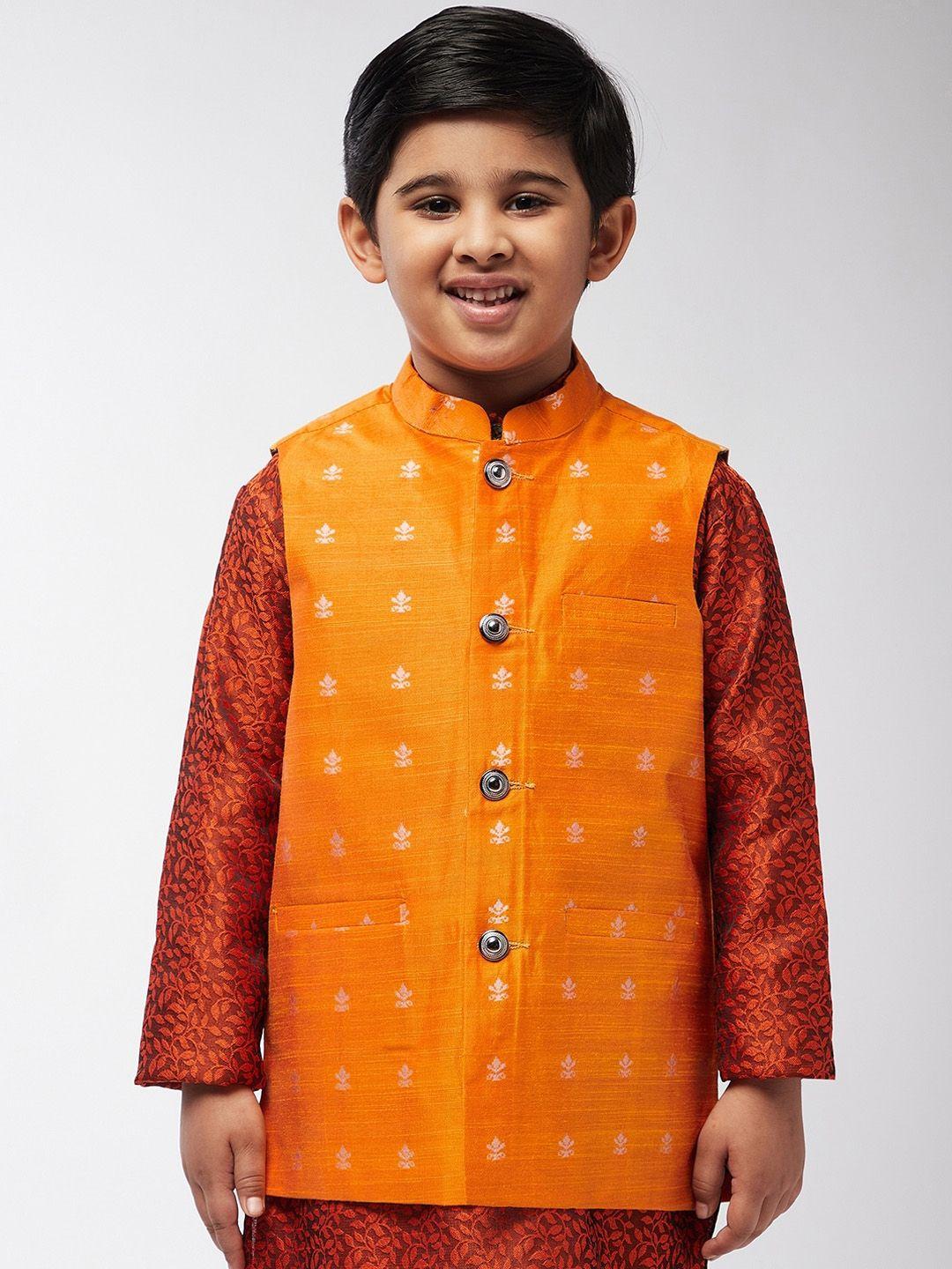 sojanya boys orange woven design nehru jacket