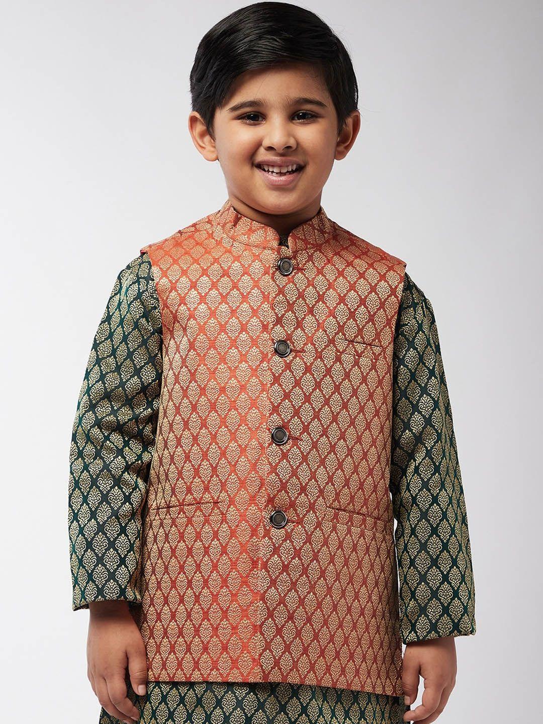 sojanya boys orange woven design woven nehru jacket