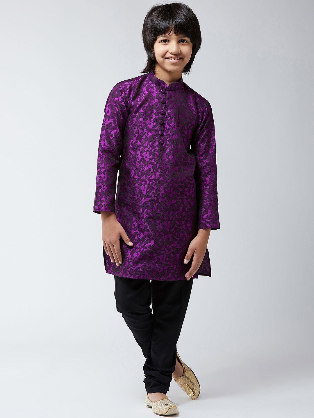 sojanya boys violet & black self design kurta with churidar