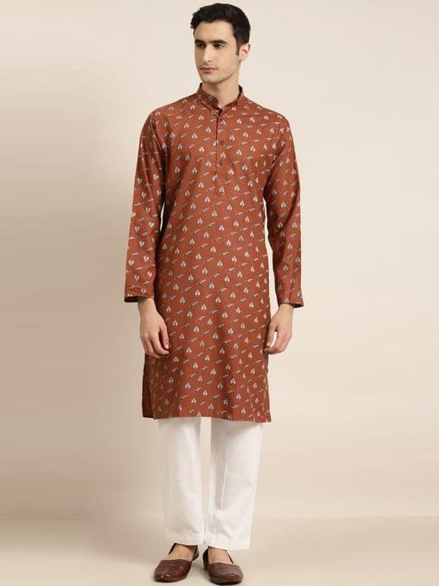 sojanya brown cotton regular fit print kurta