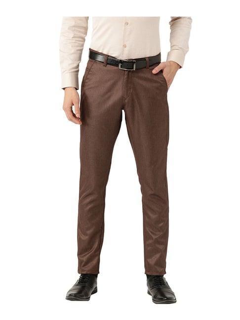 sojanya brown regular slim fit trousers