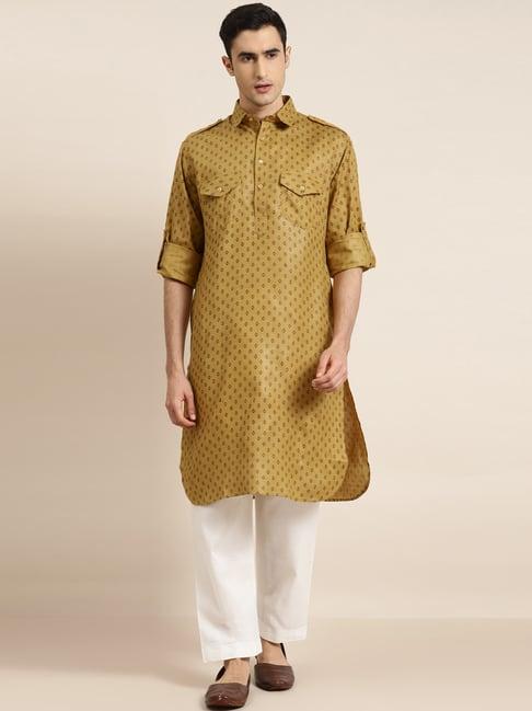 sojanya brown silk blend regular fit print kurta set