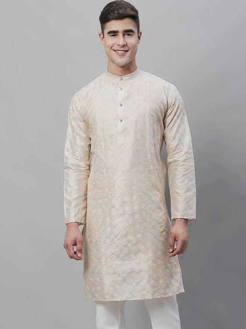 sojanya cream regular fit embroidered kurta