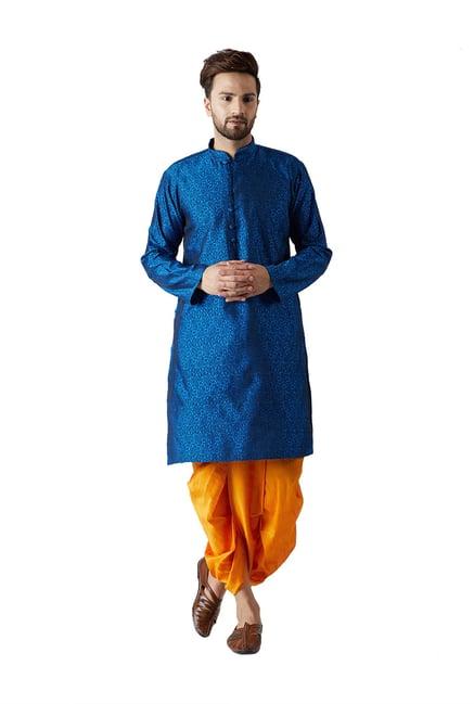 sojanya dark blue & orange regular fit kurta set