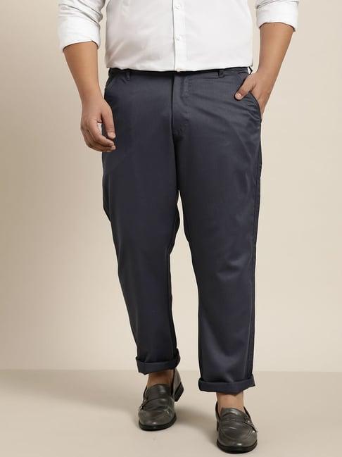 sojanya dark grey cotton regular slim fit flat front trousers