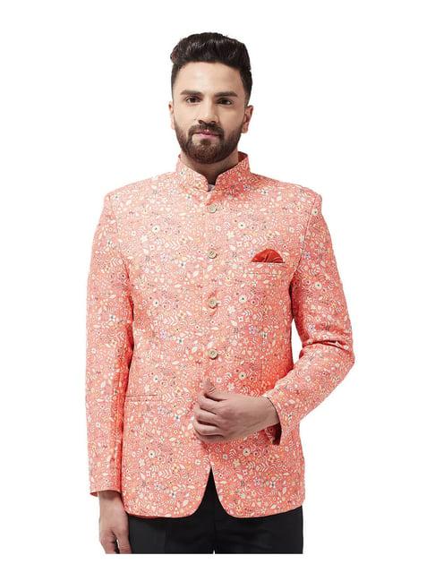 sojanya dark peach & yellow floral print blazer