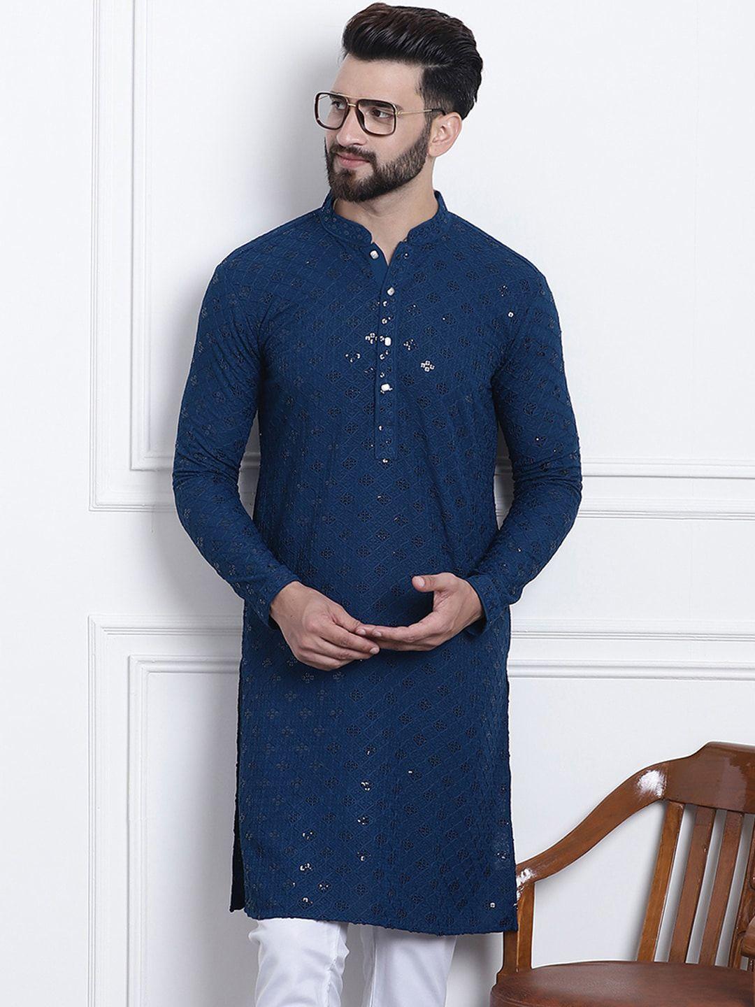 sojanya embellished mandarin collar pure cotton kurta