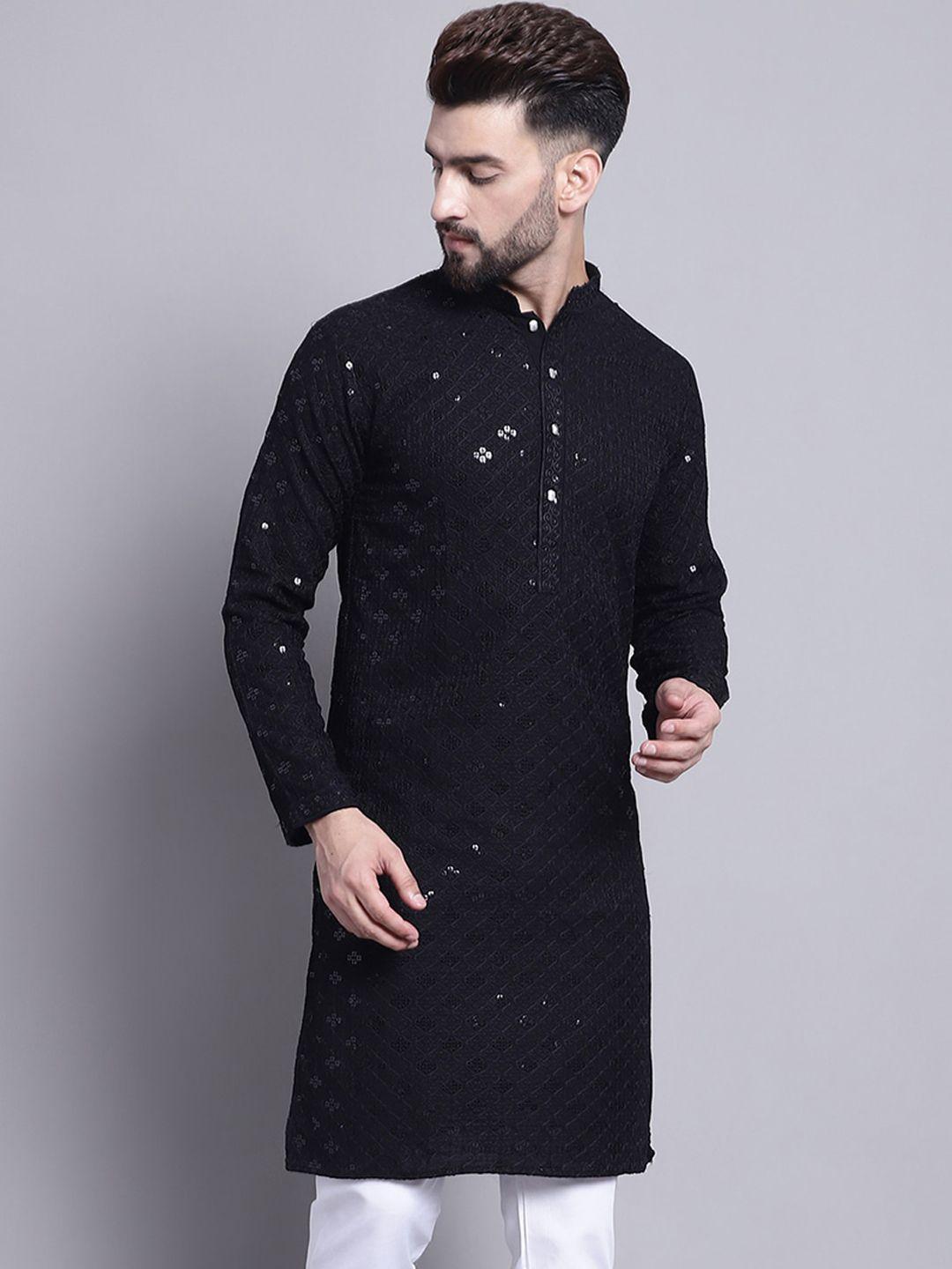 sojanya embellished mandarin collar sequinned pure cotton kurta