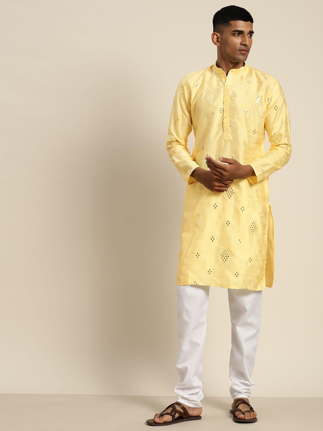 sojanya embroidered regular mirror work kurta with churidar