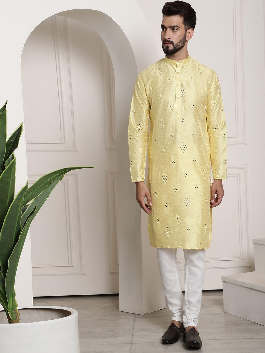 sojanya embroidered regular mirror work kurta with churidar