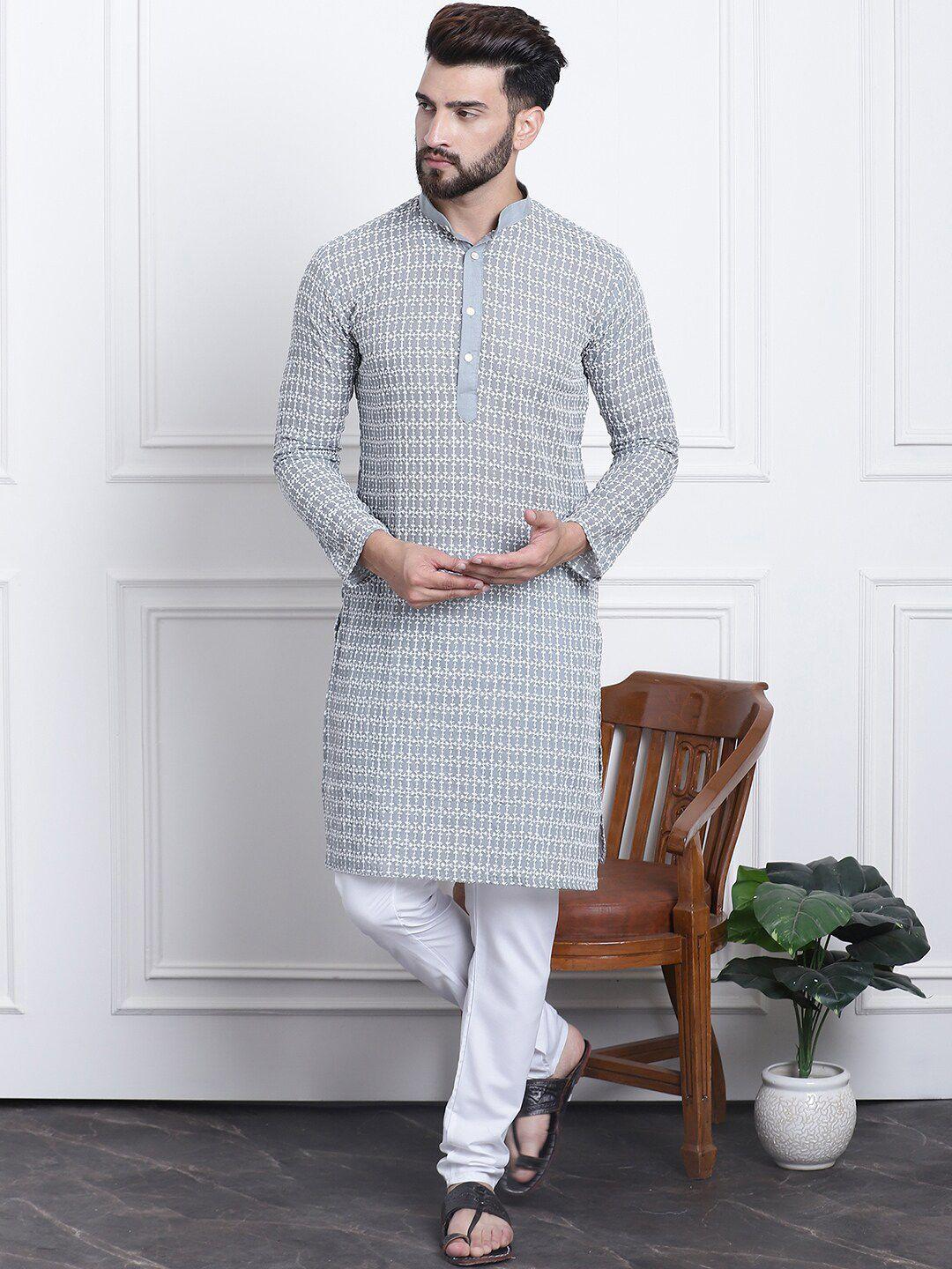 sojanya embroidered straight thread work pure cotton kurta with churidar