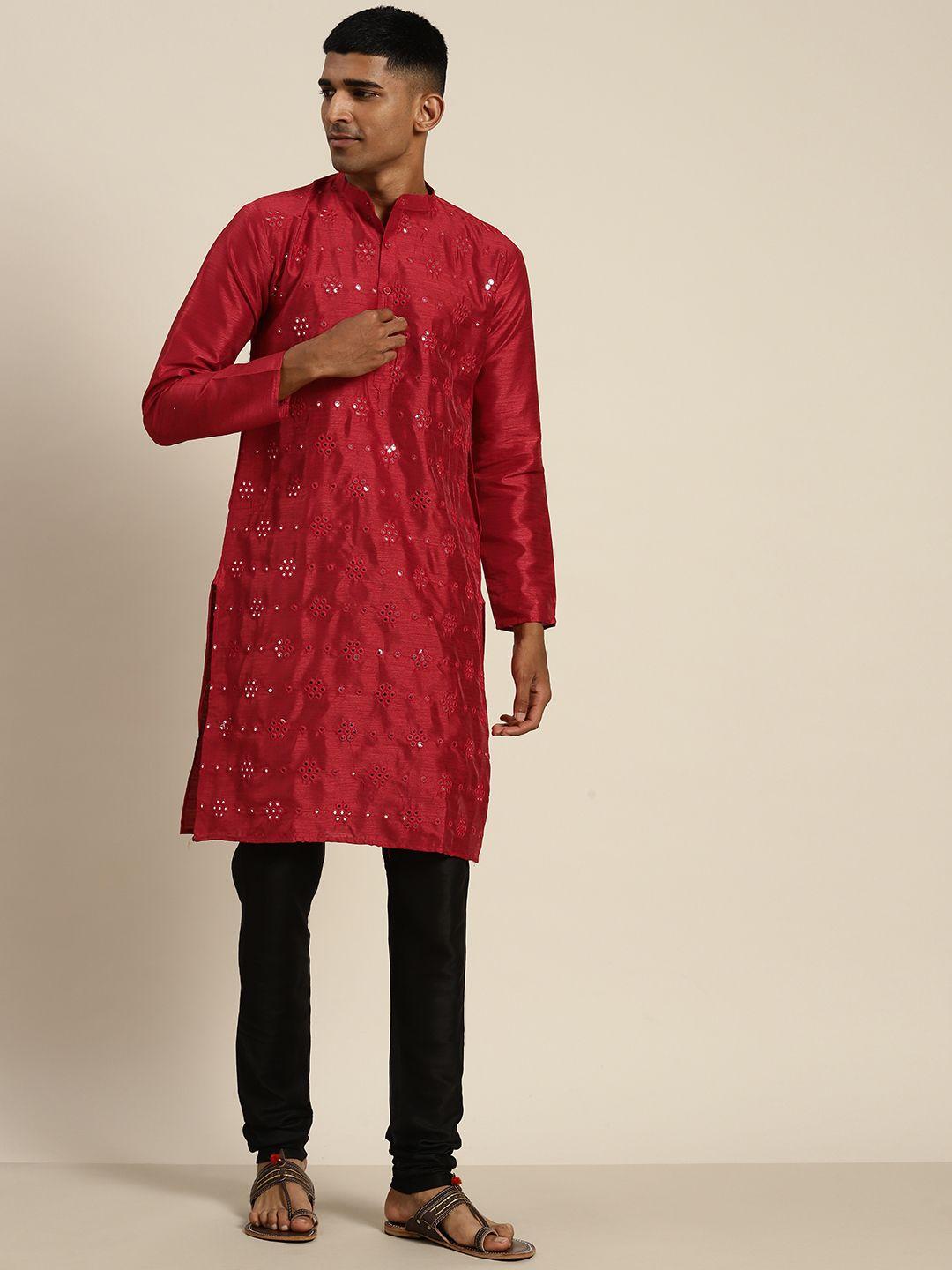 sojanya ethnic motifs embellished mirror work cotton silk kurta