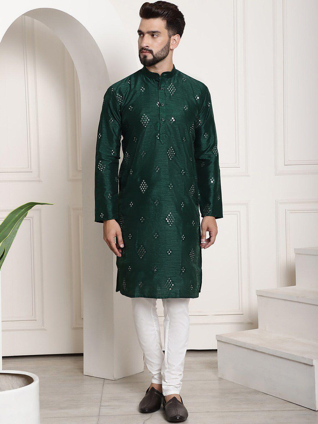 sojanya ethnic motifs embroidered mirror work regular kurta with churidar