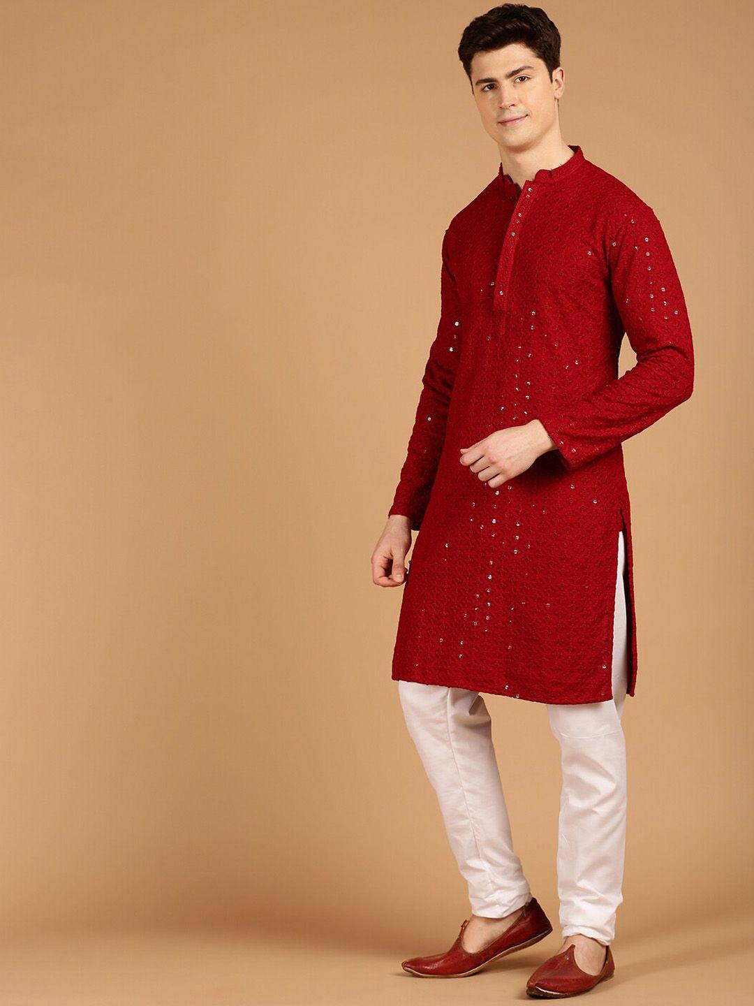 sojanya ethnic motifs embroidered sequined pure cotton kurta with churidar