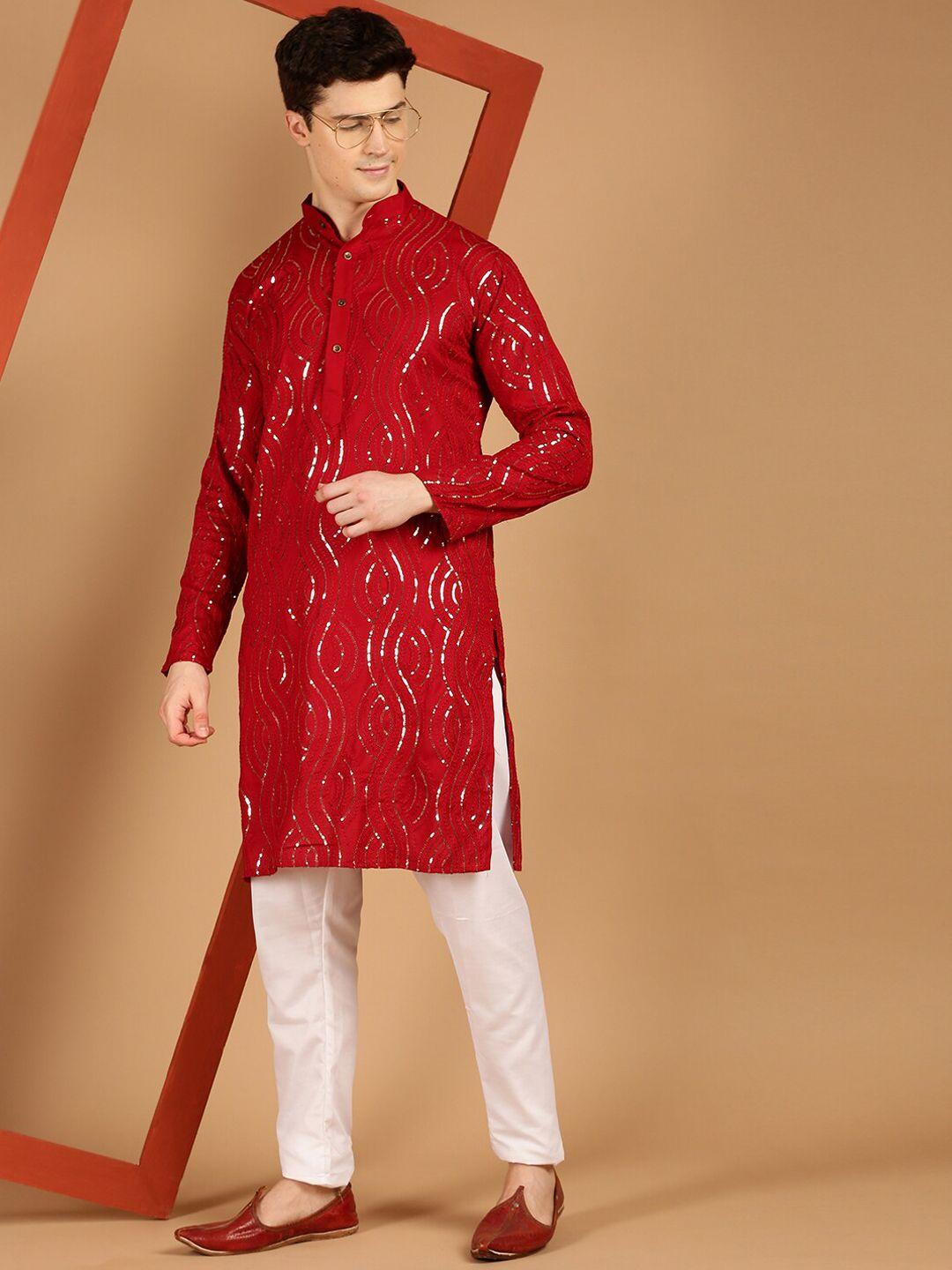 sojanya ethnic motifs embroidered sequined pure cotton kurta with pyjamas