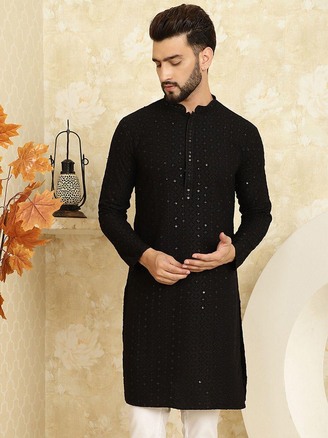 sojanya ethnic motifs embroidered sequinned long sleeves straight pure cotton kurta