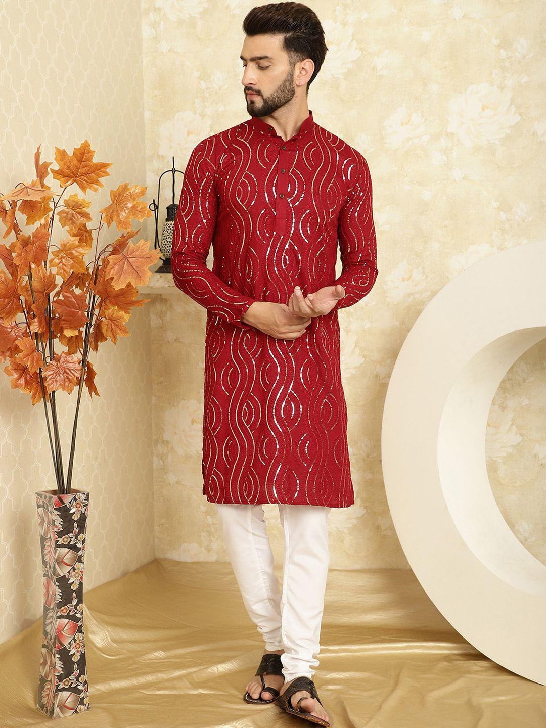 sojanya ethnic motifs embroidered sequinned pure cotton straight kurta with churidar