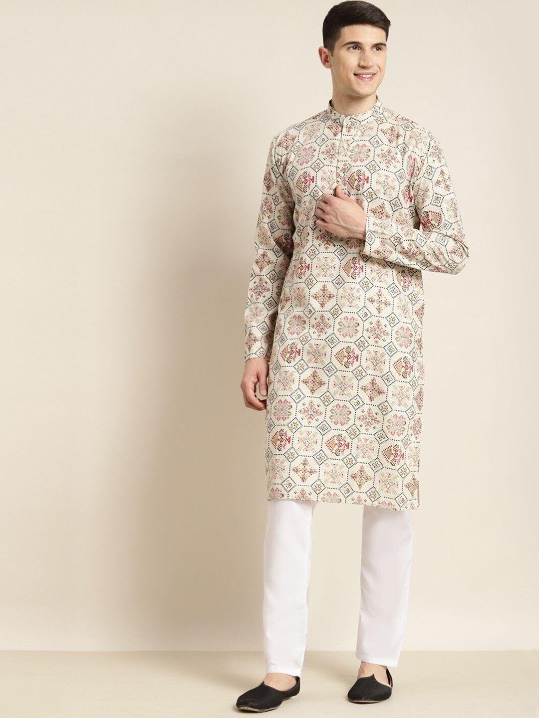 sojanya ethnic motifs printed mandarin collar kurta with pyjamas