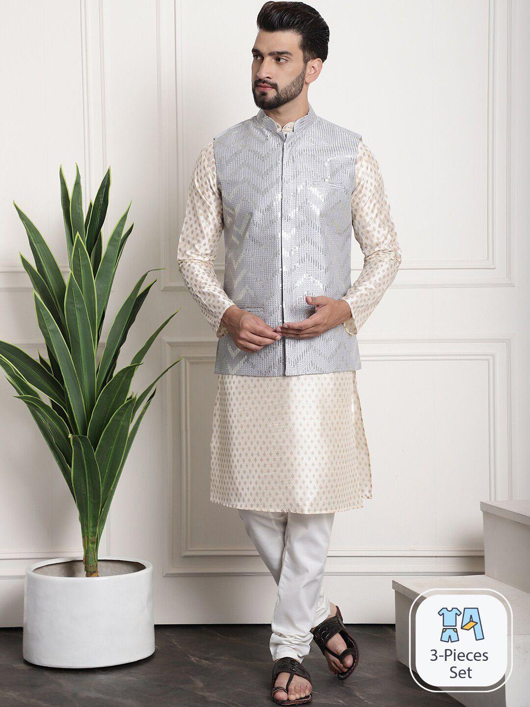 sojanya ethnic motifs printed straight kurta & churidar with nehrujacket