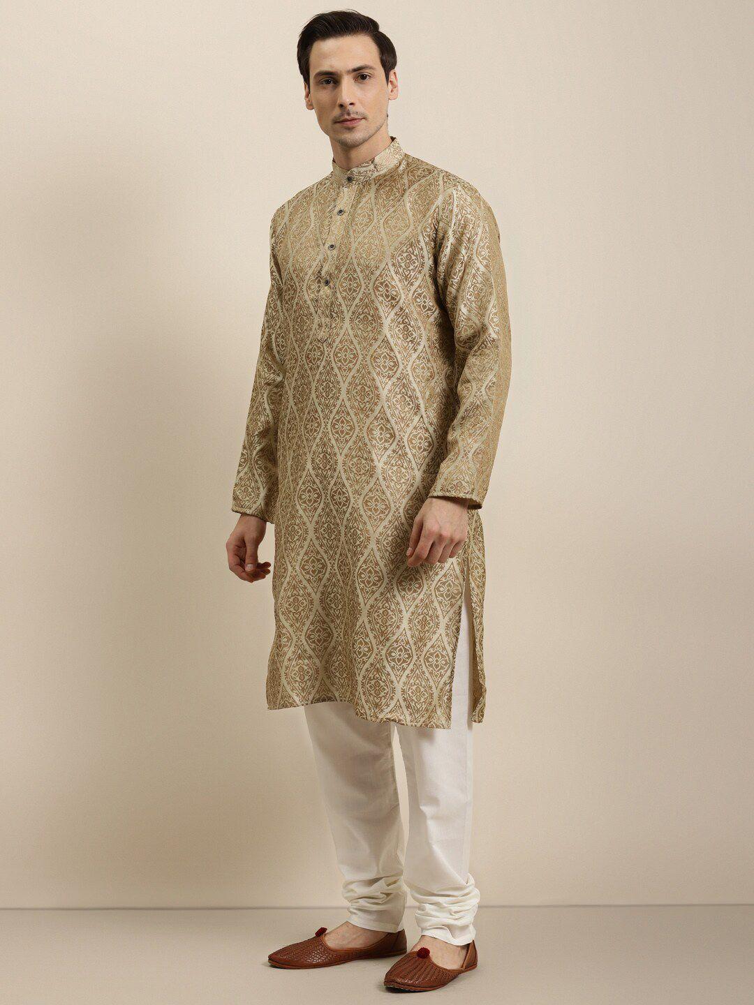 sojanya ethnic motifs woven design jacquard silk kurta with churidar