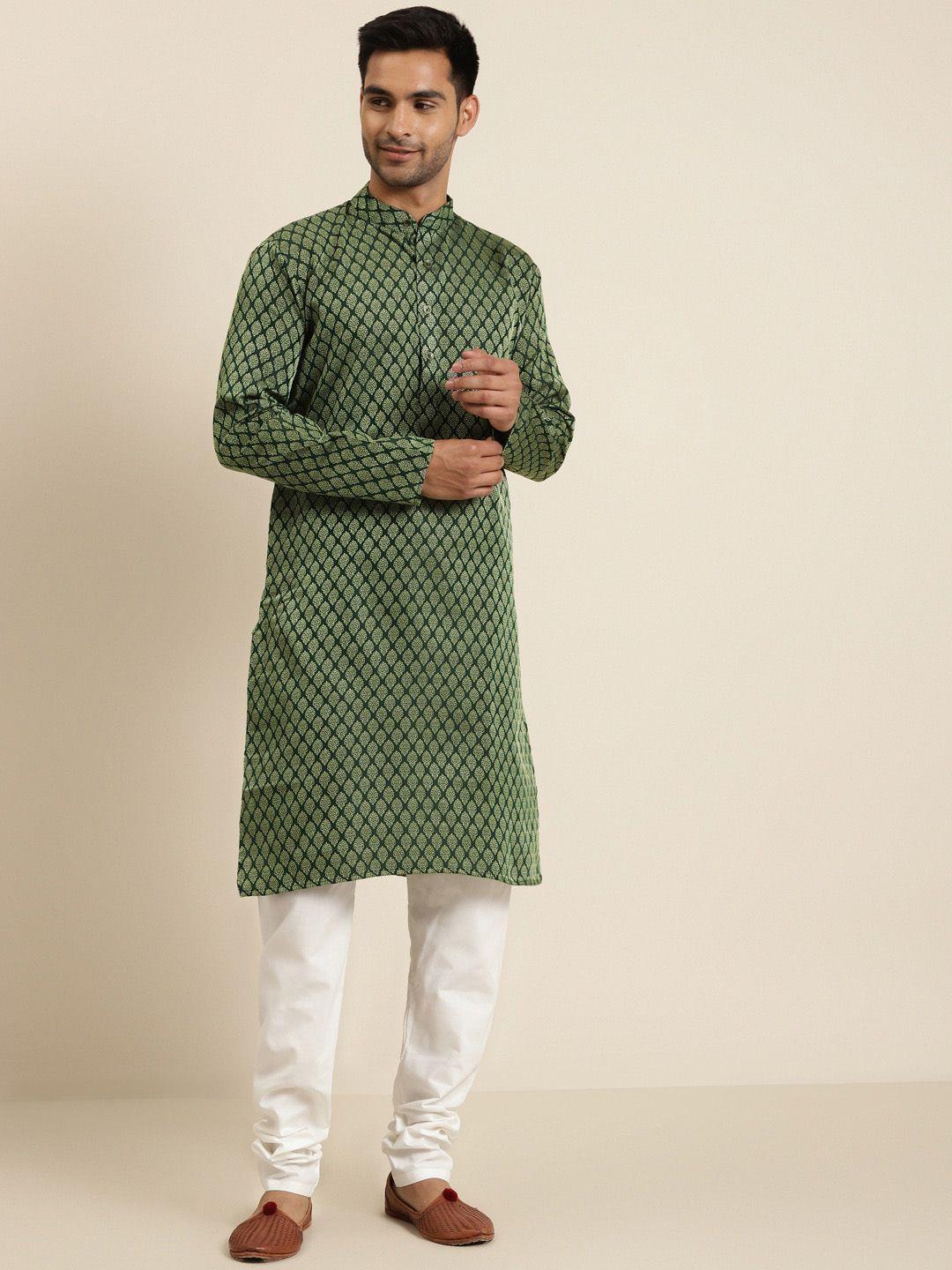 sojanya ethnic motifs woven design mandarin collar kurta with churidar