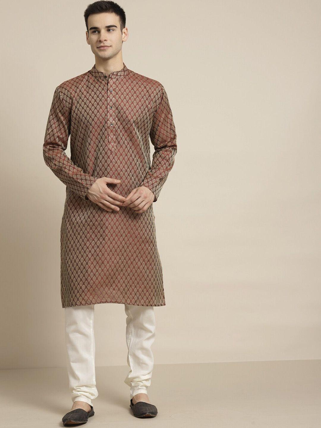 sojanya ethnic motifs woven design mandarin collar straight kurta with churidar