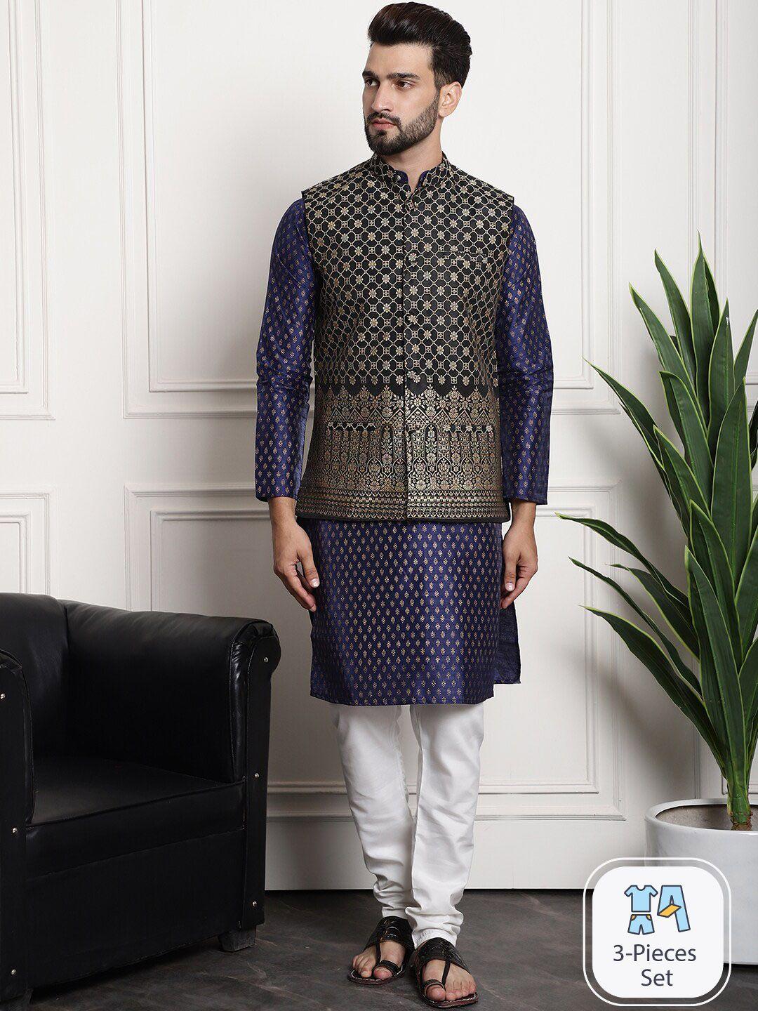 sojanya ethnic printed mandarin collar straight kurta with churidar & jacket