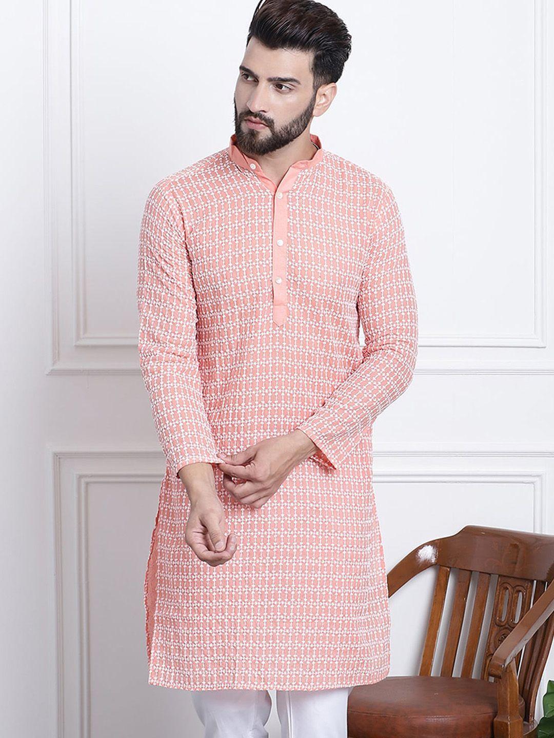 sojanya floral embroidered mandarin collar pure cotton straight kurta