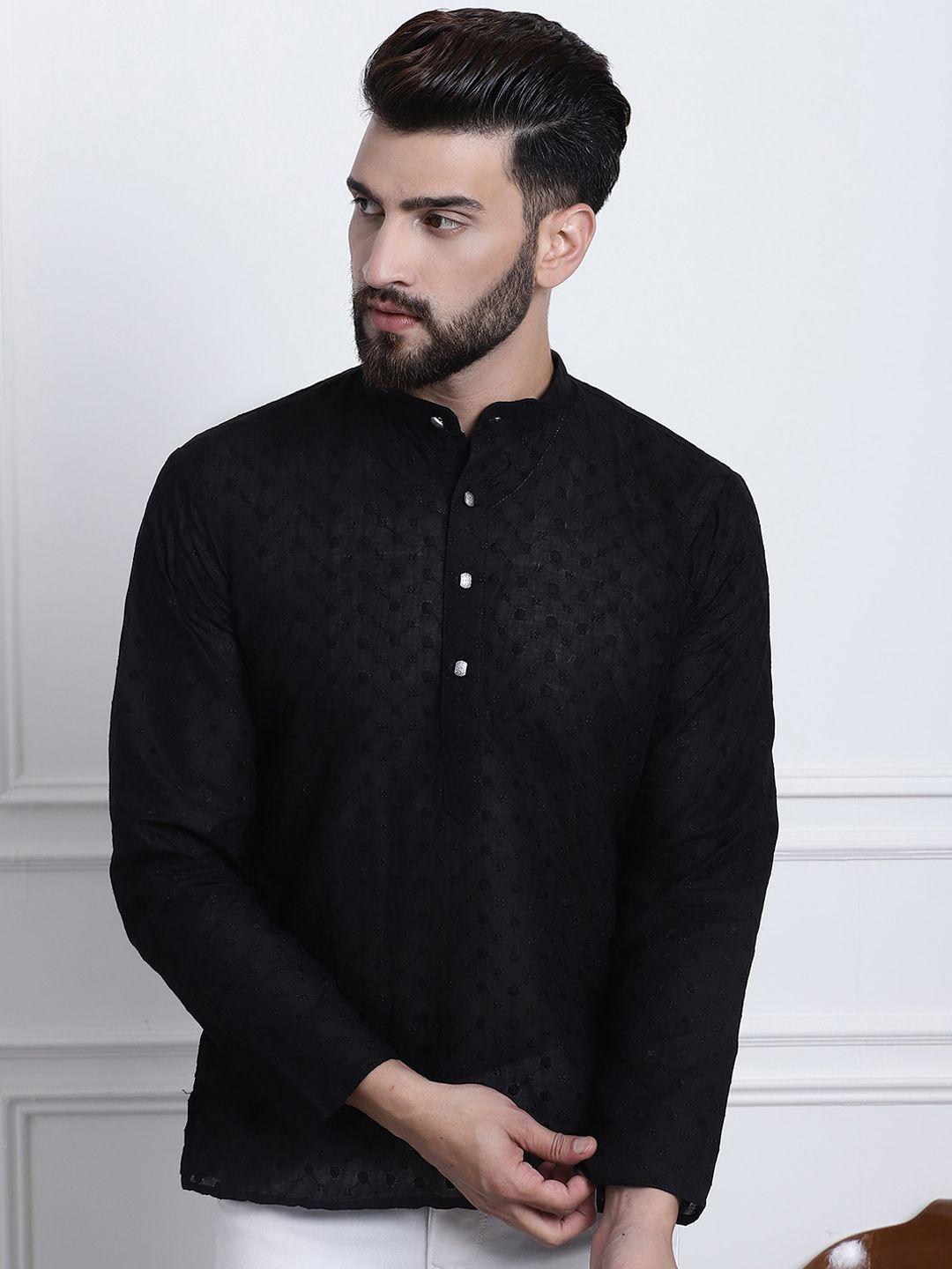 sojanya geometric embroidered mandarin collar cotton straight kurta