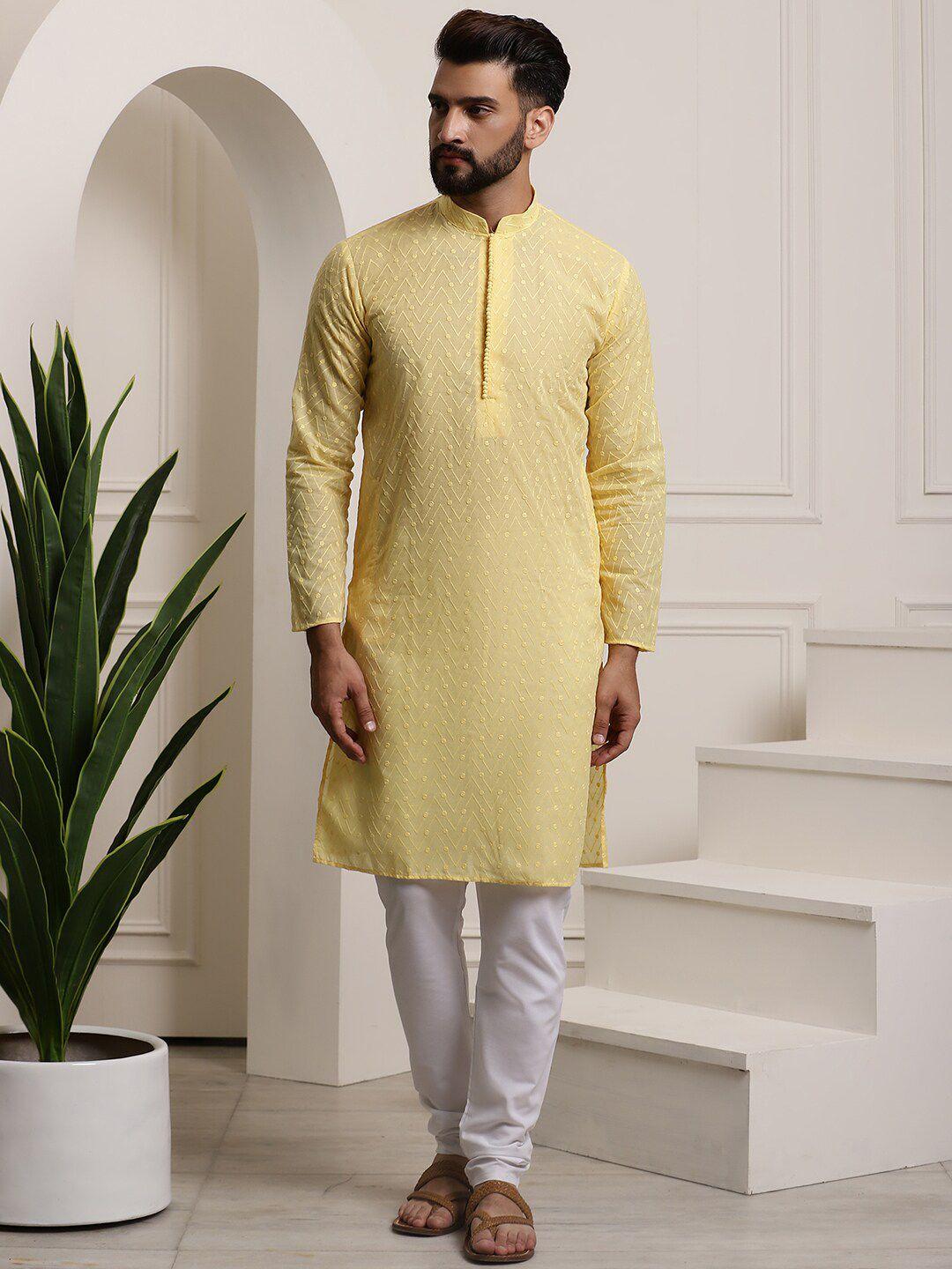 sojanya geometric embroidered mandarin collar pure cotton straight kurta with churidar