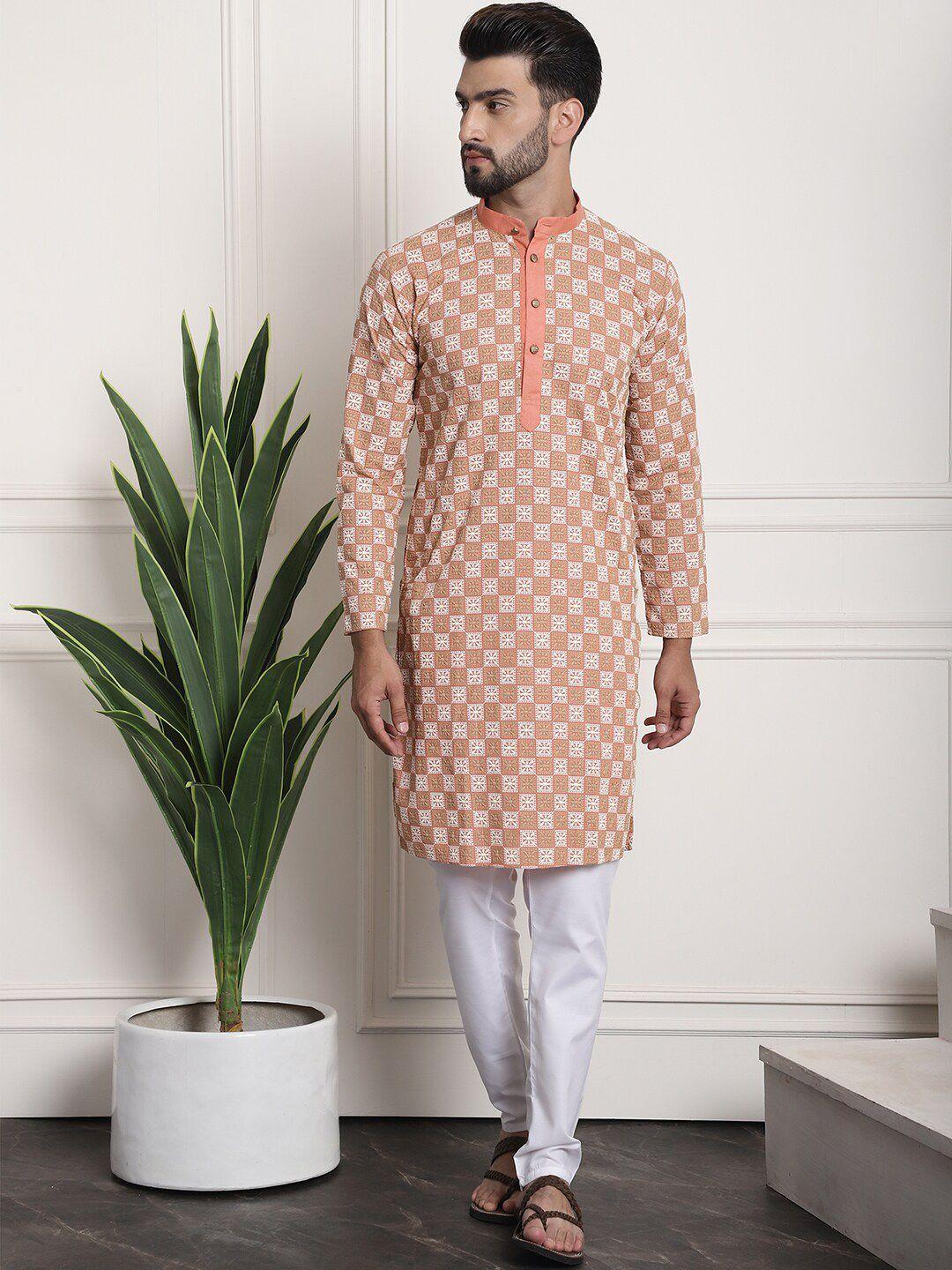 sojanya geometric embroidered pure cotton kurta with churidar