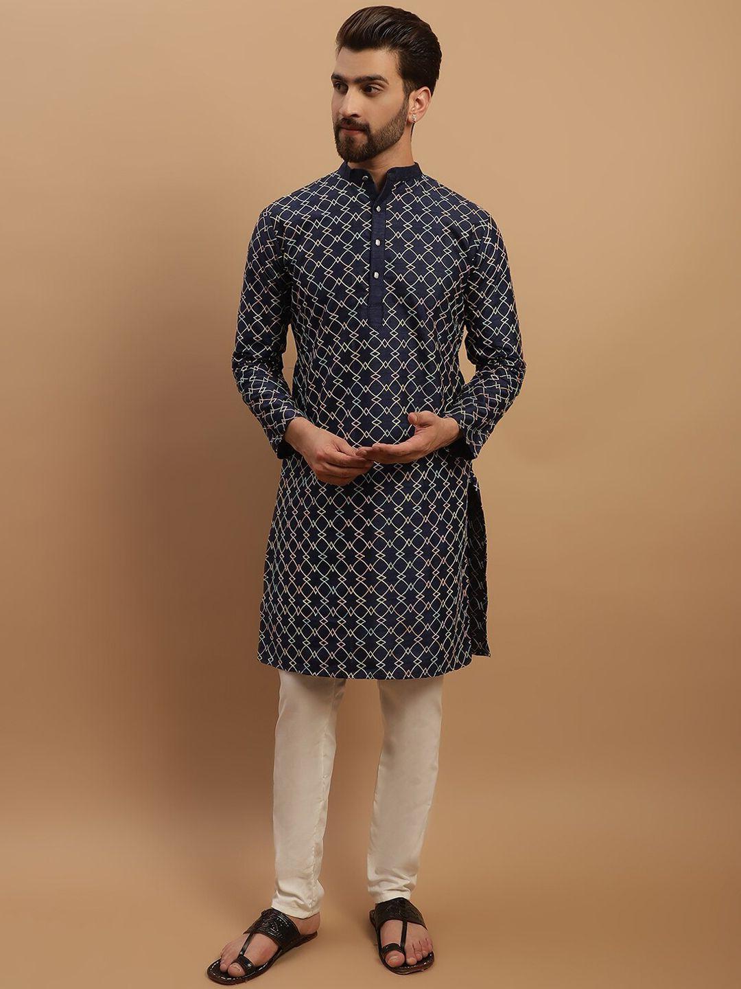 sojanya geometric embroidered regular kurta with churidar & embellished nehru jacket