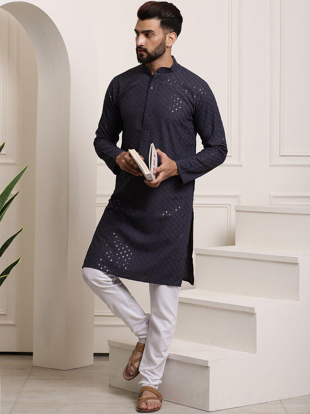 sojanya geometric embroidered sequinned pure cotton straight kurta with churidar