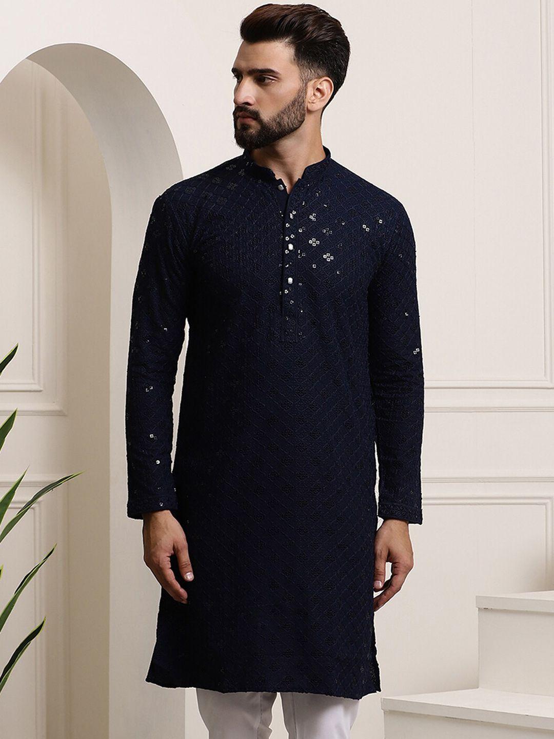 sojanya geometric embroidered sequinned pure cotton straight kurta