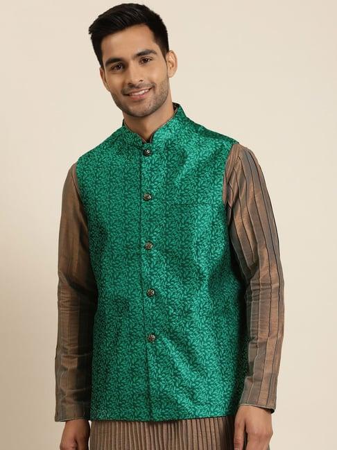 sojanya green comfort fit embroidered nehru jacket