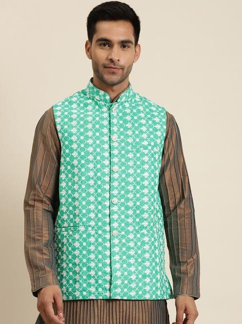 sojanya green comfort fit embroidered nehru jacket