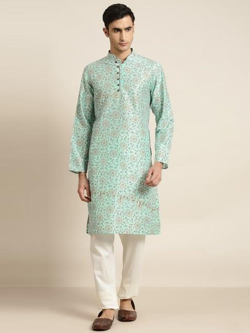 sojanya green cotton blend regular fit print kurta set