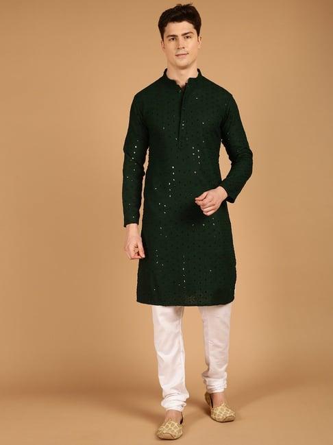 sojanya green cotton regular fit embellished kurta