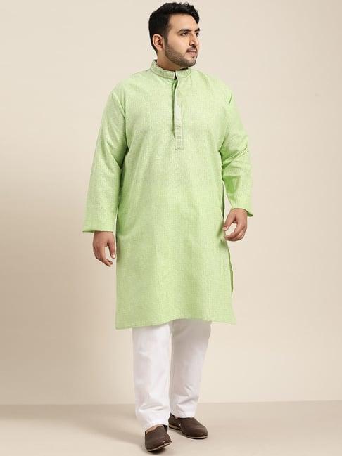 sojanya green pure cotton regular fit checks kurta set
