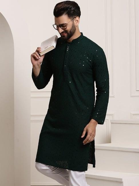 sojanya green regular fit embellished kurta