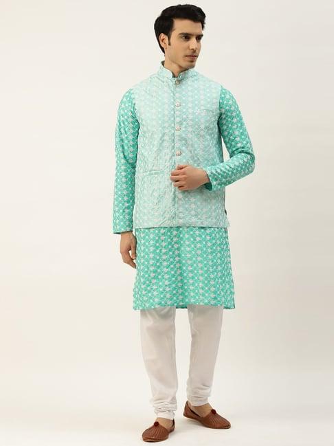 sojanya green regular fit embroidered kurta set with jacket