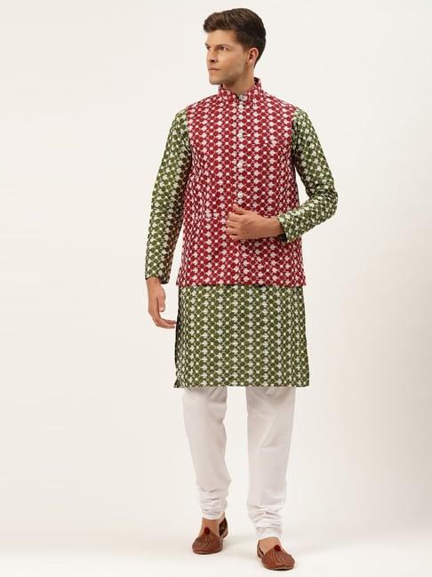 sojanya green regular fit embroidered kurta set with jacket