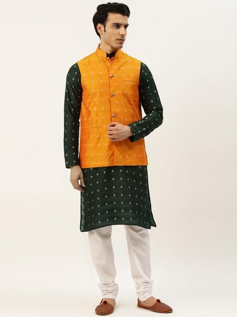 sojanya green regular fit embroidered kurta set with jacket