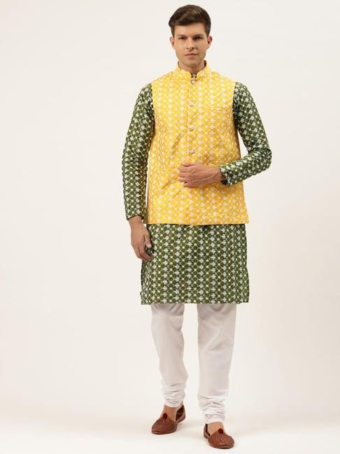 sojanya green regular fit embroidered kurta set with jacket